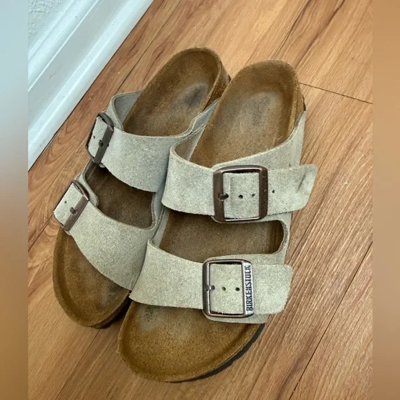 Birkenstock Two-Strap Suede Sandals in Beige - Picture 2 of 7